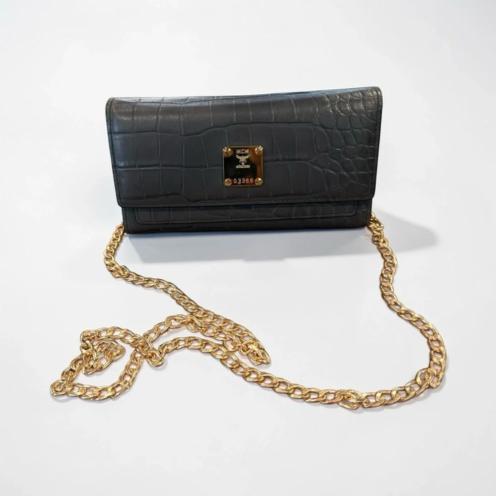 MCM Gray Crocodile Embossed Wallet